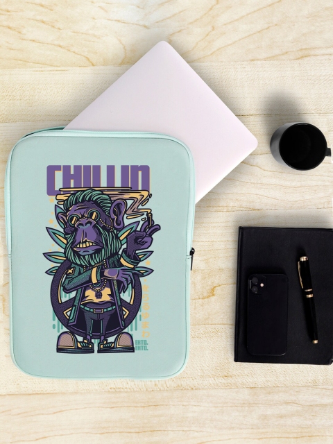 

THREADCURRY Unisex Sea Green & Black Printed Laptop Sleeve