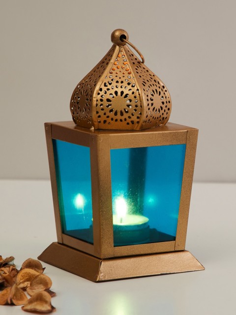 

Home Centre Gold-Toned & Blue Textured Metal Hanging Lantern