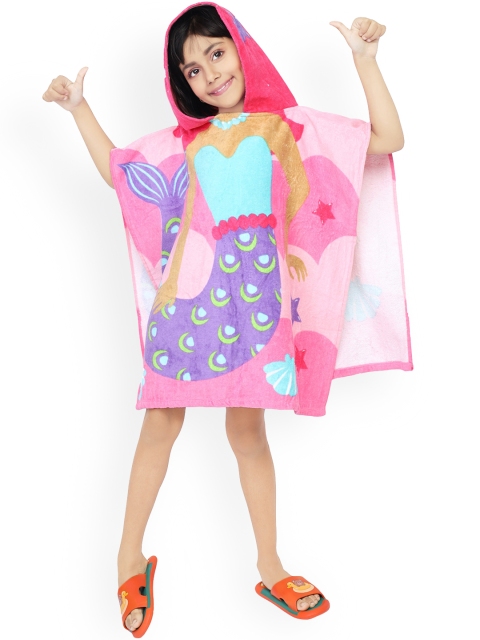 

Yellow Bee Girls Pink & Purple Printed 300 GSM Cotton Hooded Bath Towel