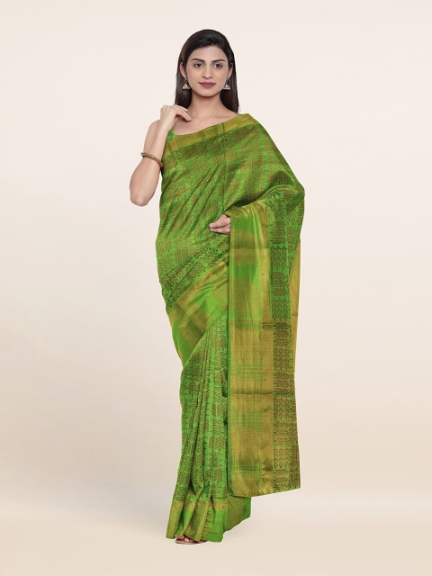

Pothys Green & Brown Woven Design Zari Cotton Blend Saree