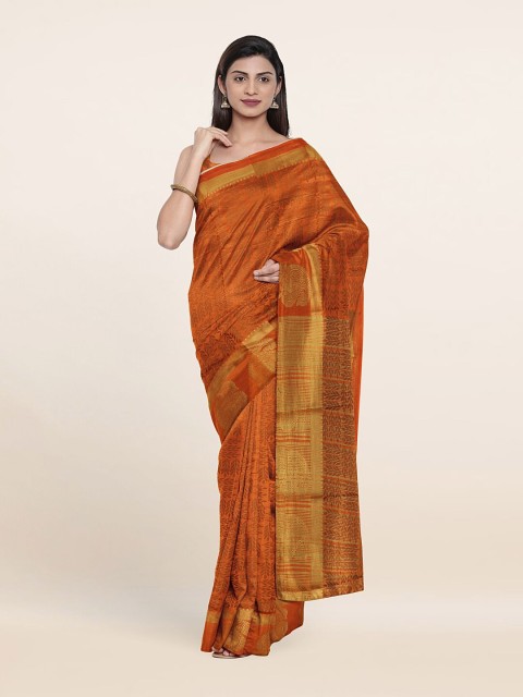 

Pothys Orange & Gold-Toned Floral Printed Saree