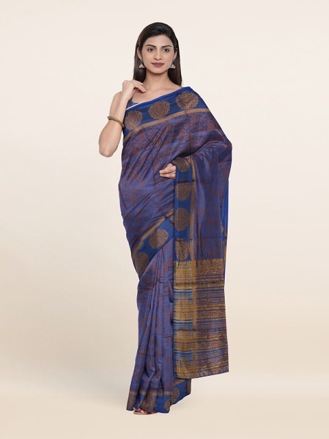 

Pothys Blue & Gold-Toned Zari Art Silk Saree
