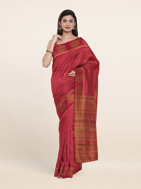 

Pothys Pink & Gold-Toned Floral Zari Art Silk Saree