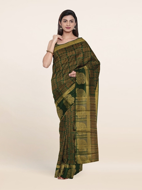 

Pothys Green & Gold-Toned Floral Printed Saree