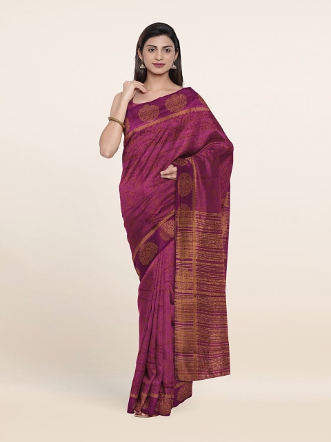 

Pothys Violet & Gold-Toned Floral Zari Art Silk Saree