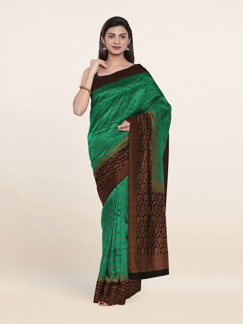 

Pothys Green & Brown Floral Zari Art Silk Saree