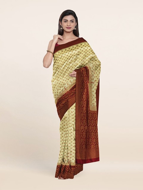 

Pothys Cream-Coloured & Brown Floral Zari Art Silk Saree