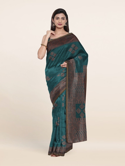 

Pothys Teal & Brown Ethnic Motifs Saree