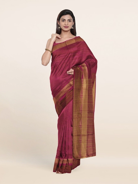 

Pothys Magenta & Gold-Toned Geometric Printed Saree