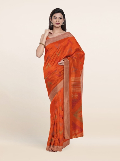 

Pothys Orange & Gold-Toned Floral Printed Saree