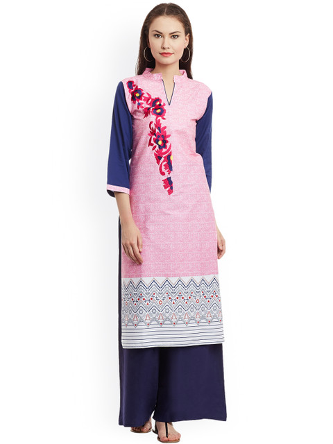

AgrohA Women Pink Printed Straight Kurta