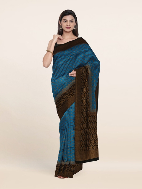 

Pothys Blue & Gold-Toned Floral Zari Art Silk Saree