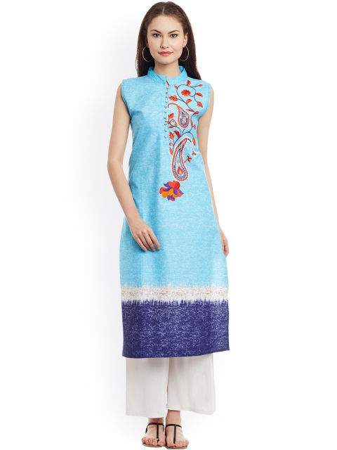 

AgrohA Women Blue Printed Straight Kurta