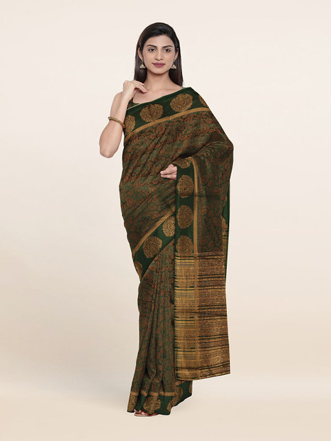 

Pothys Green & Gold-Toned Paisley Saree