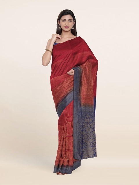 

Pothys Pink & Blue Floral Zari Art Silk Saree