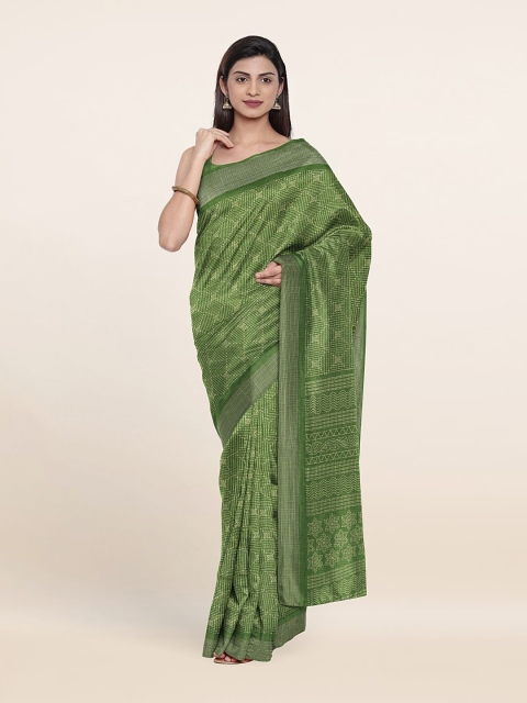 

Pothys Green & Gold-Toned Floral Printed Saree