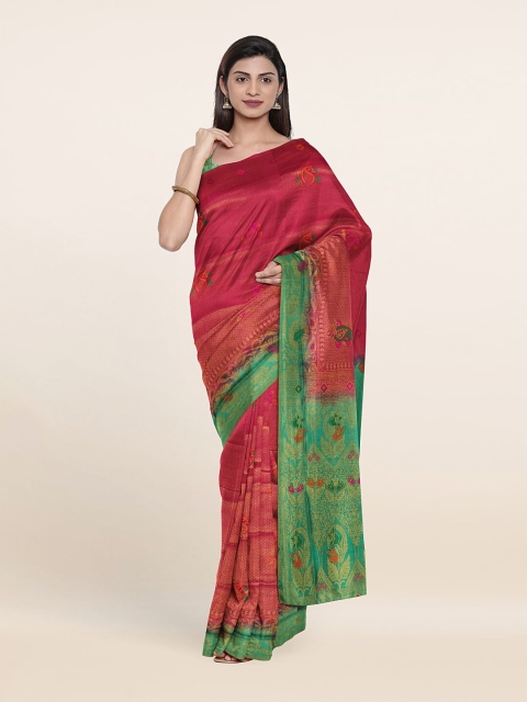 

Pothys Green & Magenta Floral Zari Art Silk Saree