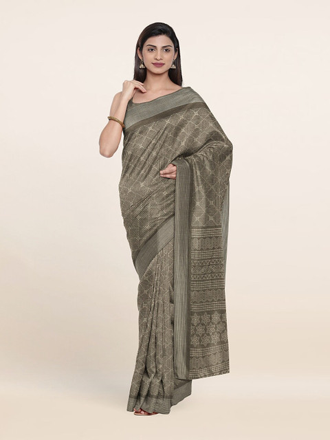 

Pothys Grey Zari Cotton Blend Saree
