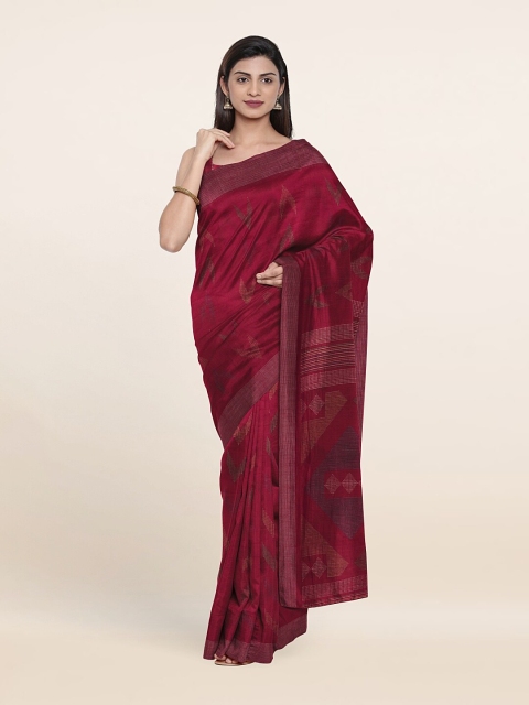 

Pothys Red & Purple Zari Cotton Blend Saree