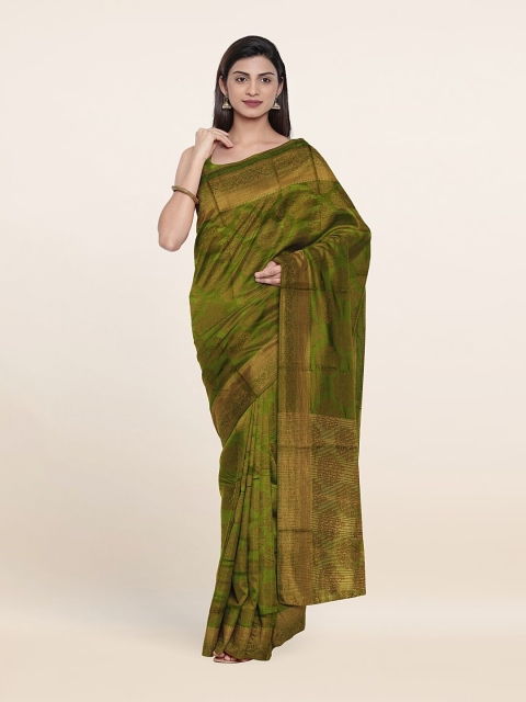 

Pothys Green & Gold-Toned Floral Zari Cotton Blend Saree