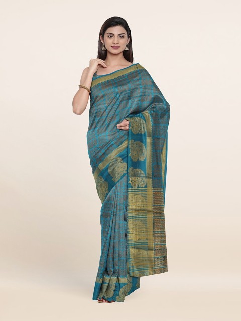 

Pothys Blue & Gold-Toned Ethnic Motifs Saree