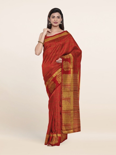 

Pothys Rust & Gold-Toned Ethnic Motifs Zari Art Silk Saree