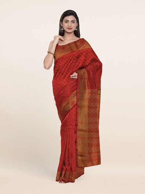 

Pothys Red & Black Floral Zari Cotton Blend Saree