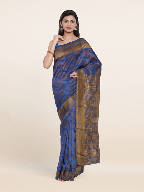 

Pothys Blue & Gold-Toned Woven Design Saree