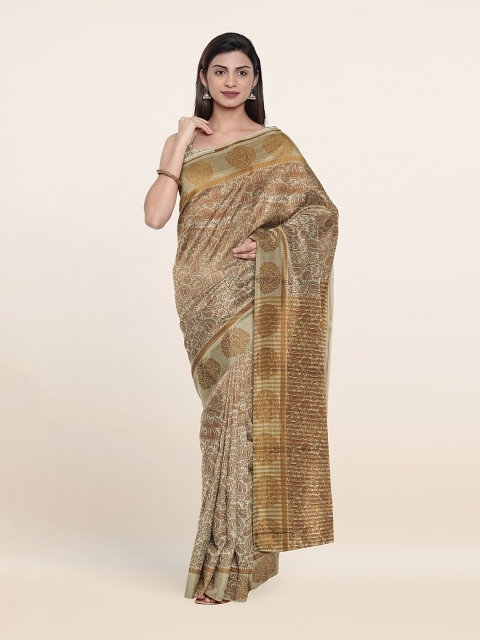 

Pothys Cream-Coloured & Brown Paisley Printed Saree