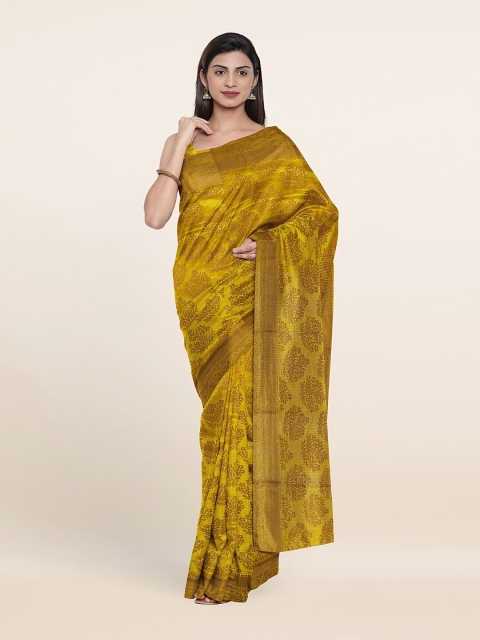 

Pothys Yellow & Gold-Toned Floral Cotton Blend Saree