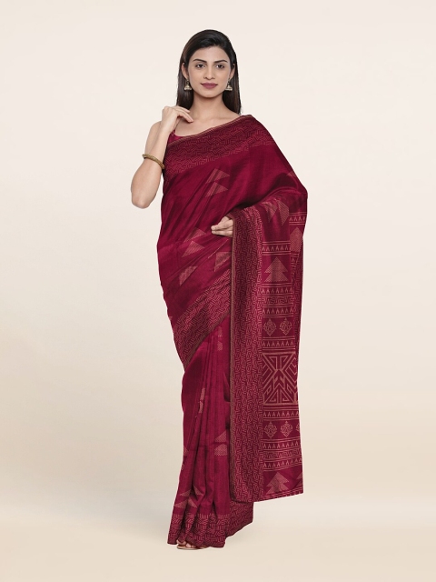 

Pothys Maroon Cotton Blend Saree