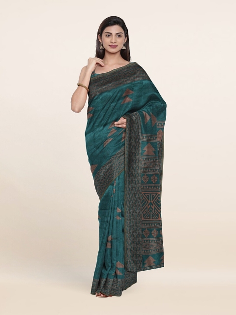 

Pothys Blue & Peach-Coloured Geometric Printed Zari Saree