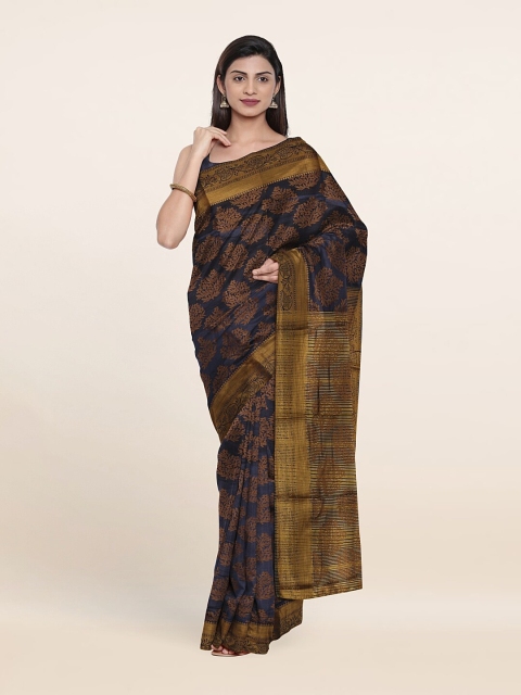 

Pothys Navy Blue & Gold-Toned Woven Design Zari Art Silk Saree