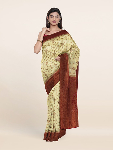 

Pothys Cream-Coloured & Brown Floral Zari Art Silk Saree