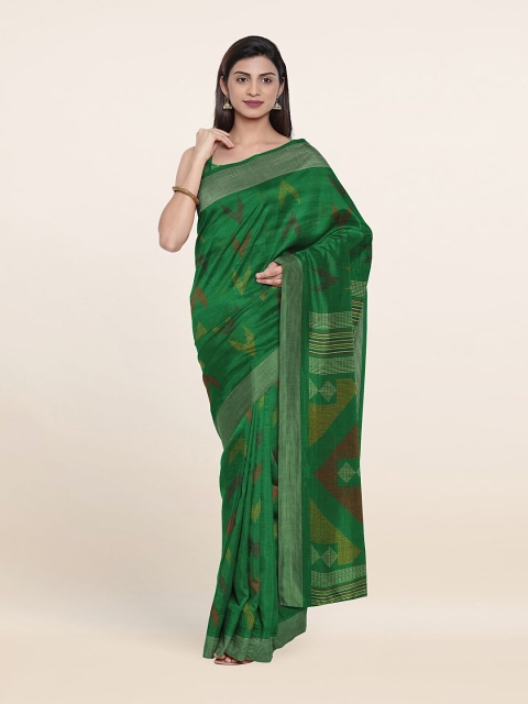 

Pothys Green & Yellow Zari Cotton Blend Saree