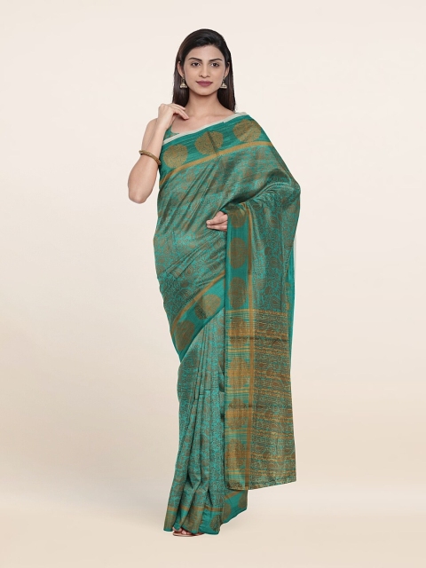 

Pothys Blue & Gold-Toned Floral Zari Art Silk Saree