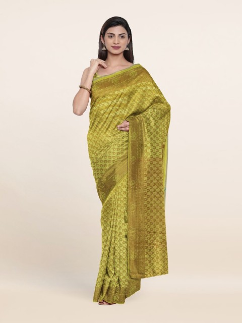 

Pothys Green & Gold-Toned Floral Zari Cotton Blend Saree