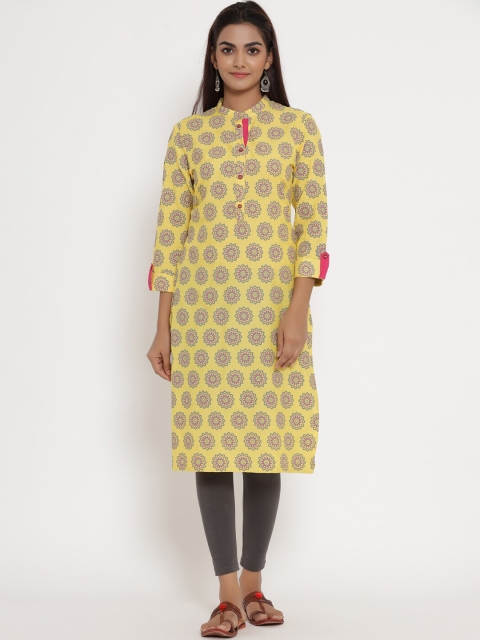 

mirari Women Yellow Floral Printed Straight Kurta