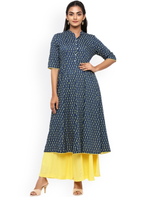 

mirari Women Blue Ethnic Motifs Printed Thread Work Floral Anarkali Kurta