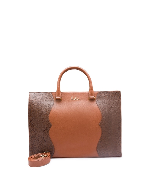 

Holii Women Tan Colourblocked Leather Laptop Bag