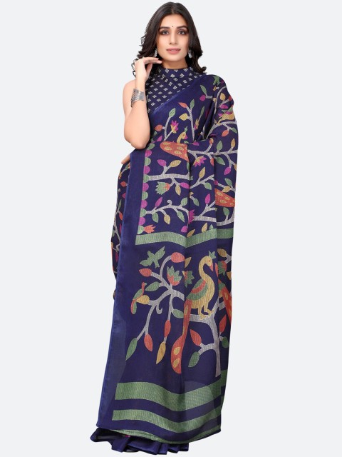 

KALINI Navy Blue & Pink Kalamkari Saree
