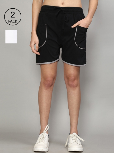 

GRACIT Women Black & White Set Of 2 Running Shorts