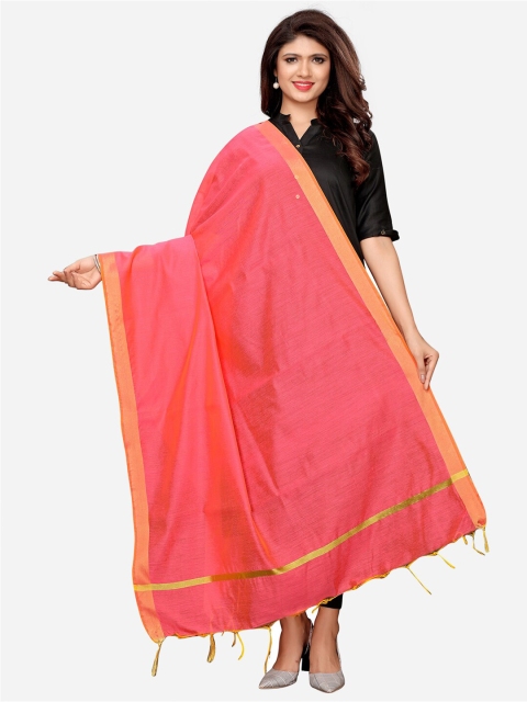 

Satrani Woman Pink & Gold-Toned Dyed Cotton Silk Dupatta