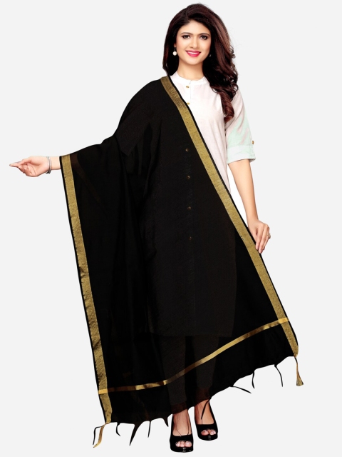

Satrani Woman Black & Gold-Toned Dyed Cotton Silk Dupatta