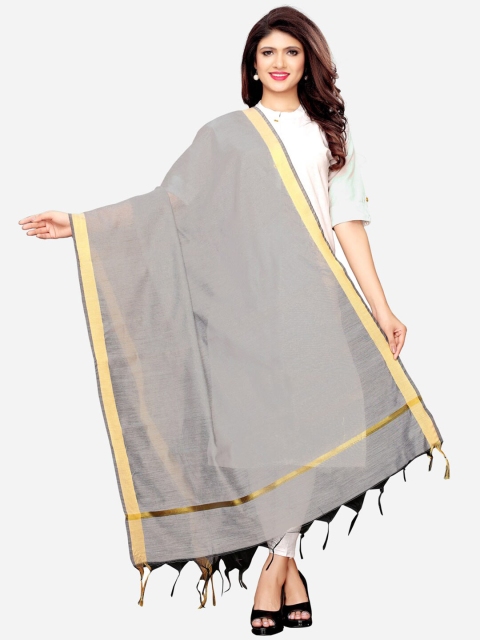 

Satrani Woman Grey & Gold-Toned Dyed Cotton Silk Dupatta