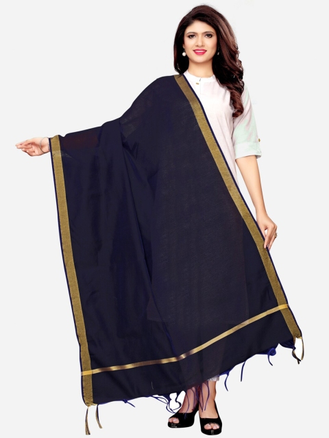

Satrani Woman Navy Blue & Gold-Toned Dyed Cotton Silk Dupatta