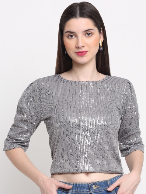 

BUY NEW TREND Grey Sequinned Crop Top