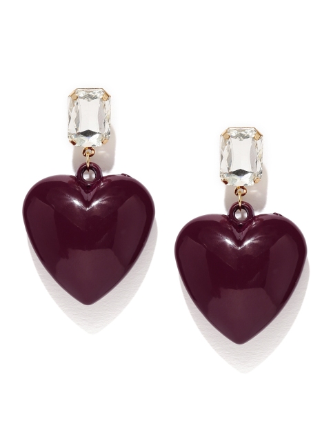 

OOMPH Maroon & Gold-Toned Beaded Drop Earrings