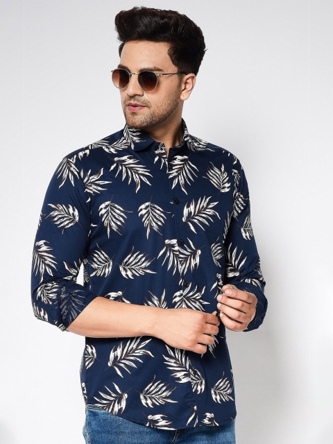 

MR KAMEEJ Men Blue Classic Slim Fit Floral Printed Casual Shirt