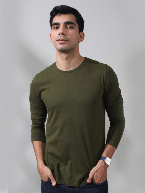

Tinted Men Pure Cotton Olive Green T-shirt